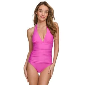 DKNY Women's Tie-Back Halter-Style One-Piece Swimsuit